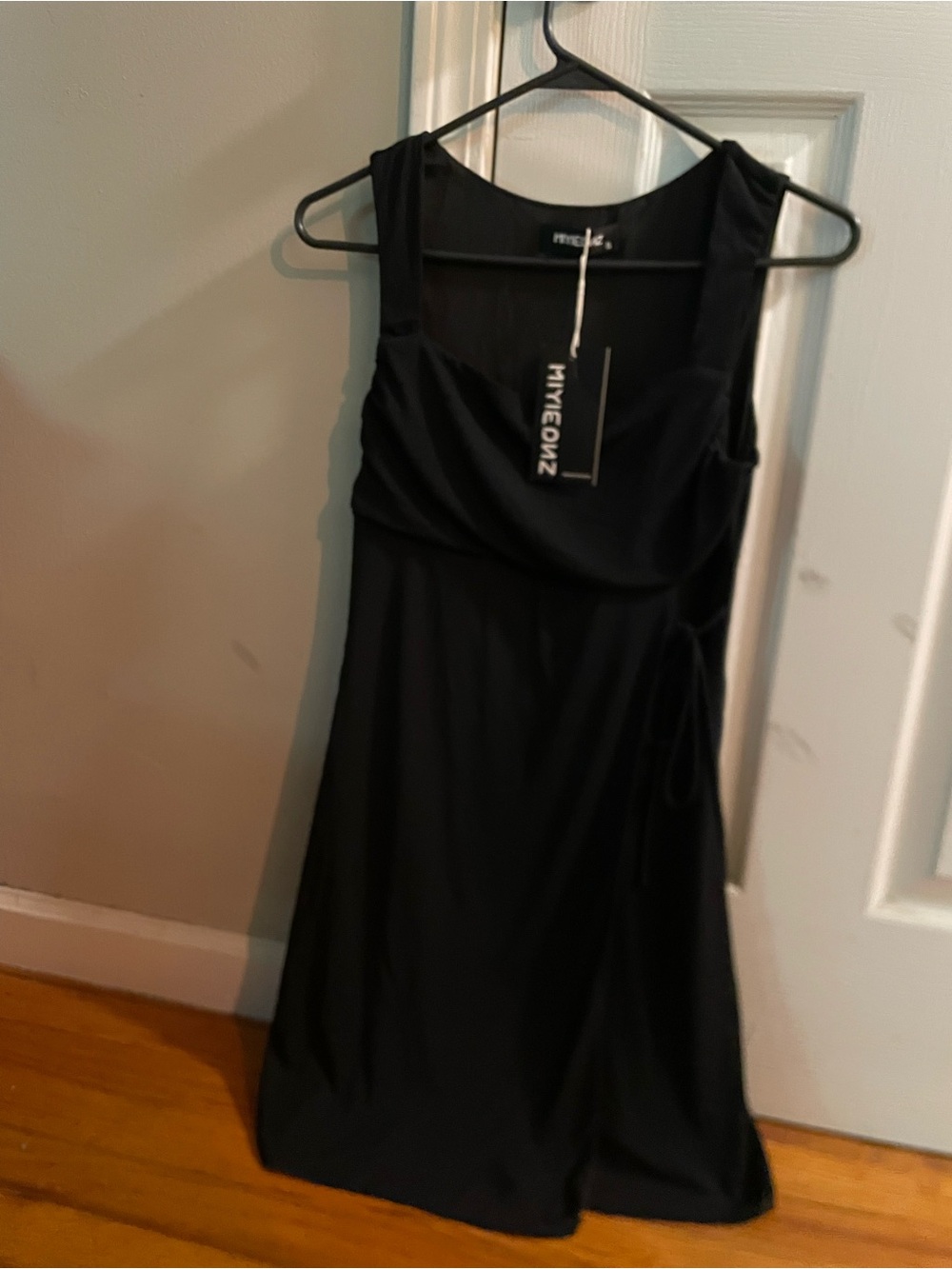Black Tie-Waist Mini Dress
